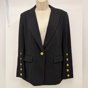 Dennis Basso Regular Luxe Crepe Blazer with Button Details Size 2 Black